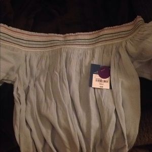 Light blue off the shoulder top